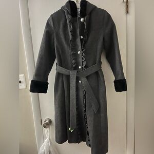 Elegant Gray Ruffle Trim Rothschild Coat